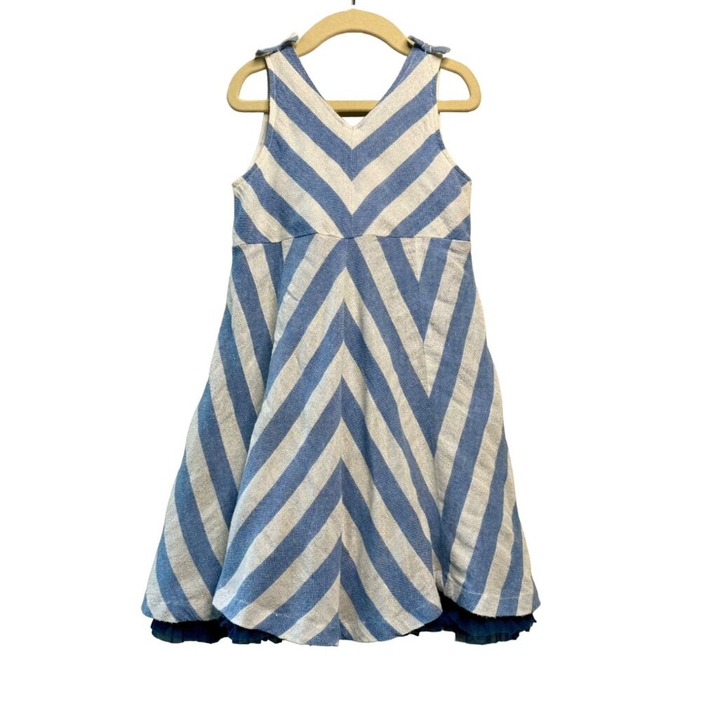 PINK CHICKEN Blue Chevron Stripe Party Dress Girls 6 Tulle Petticoat Fit Flare